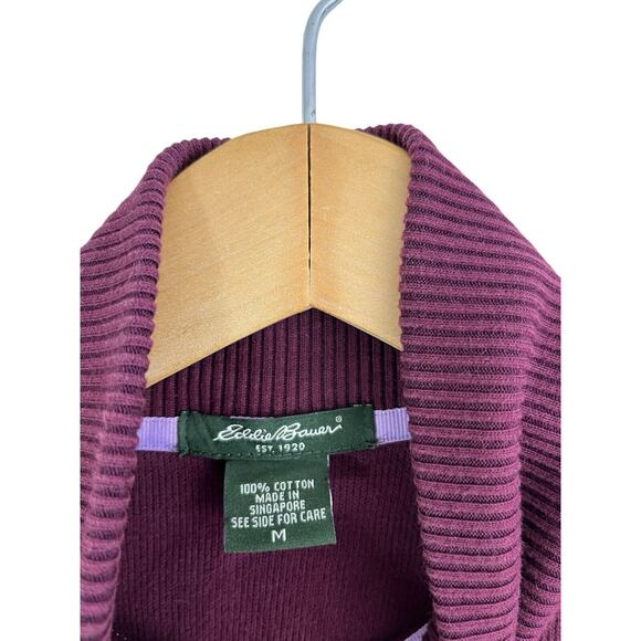 Eddie Bauer Men’s Pullover 1/4 Zip Mock Neck Burgundy Medium Cotton Sweatshirt - Picture 6 of 12